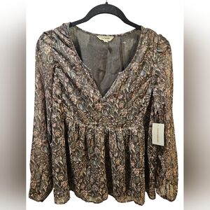 Lucky Brand sheer metallic floral blouse NWT